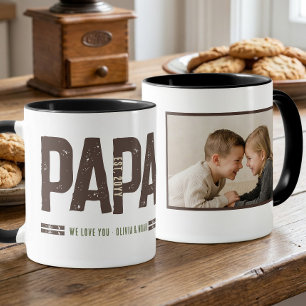 Caneca Avô Angustiado Nome dos Netos Foto Marrom Verde