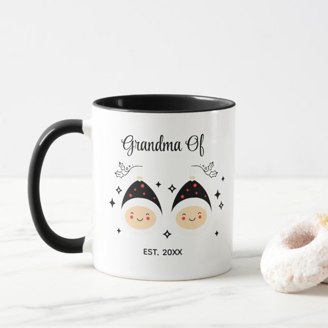 Caneca Avó De Gêmeos Estabelecida | Preto & Branco (Com Donut)