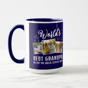 Caneca Avô do Mundo Personalizado Colagem de 3 Fotos