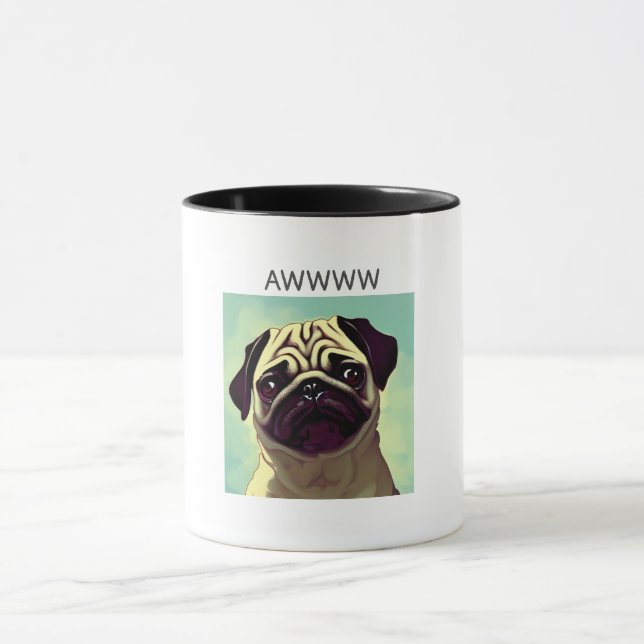 Caneca Awww Cutest Pug Ever Retratos Pug Cartoon (Centro)