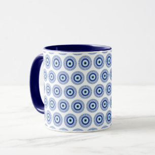 Caneca Aztec Greek Circle Key Evil Eye Pattern Blue