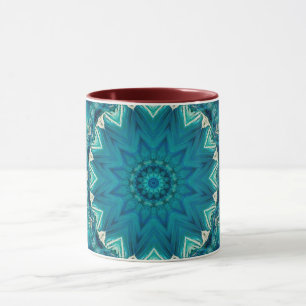 Caneca Azul Aqua Mandala Rosette Retro Hippie Mug
