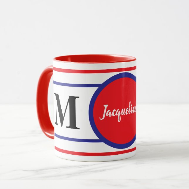 Caneca Azul branco branco monograma (Frente Esquerda)