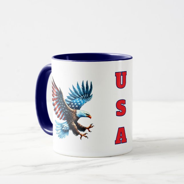 Caneca Azul Branco Vermelho Patriótico Americano (Frente Esquerda)