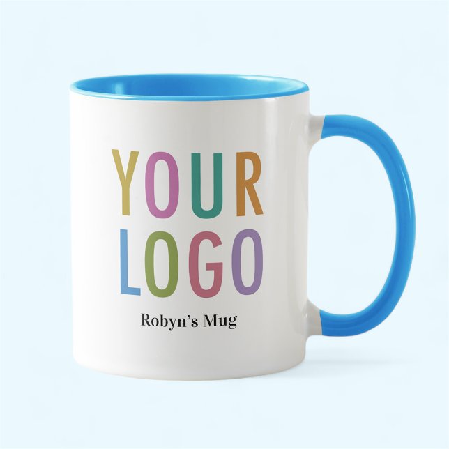 Caneca Azul Céu e Branco Empresa Logotipo Personal (MISOOK 11 oz Bright Blue Two Tone Mug with Logo)