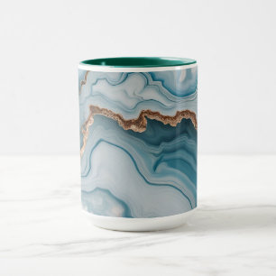 Caneca Azul-claro, cor-de-rosa Dourado Agate Marble Moder