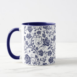 Caneca Azul cobalto com Rosas