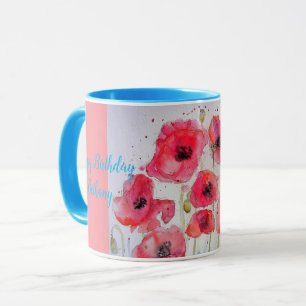 Caneca azul com nome de senhora aquarela Papoulas 
