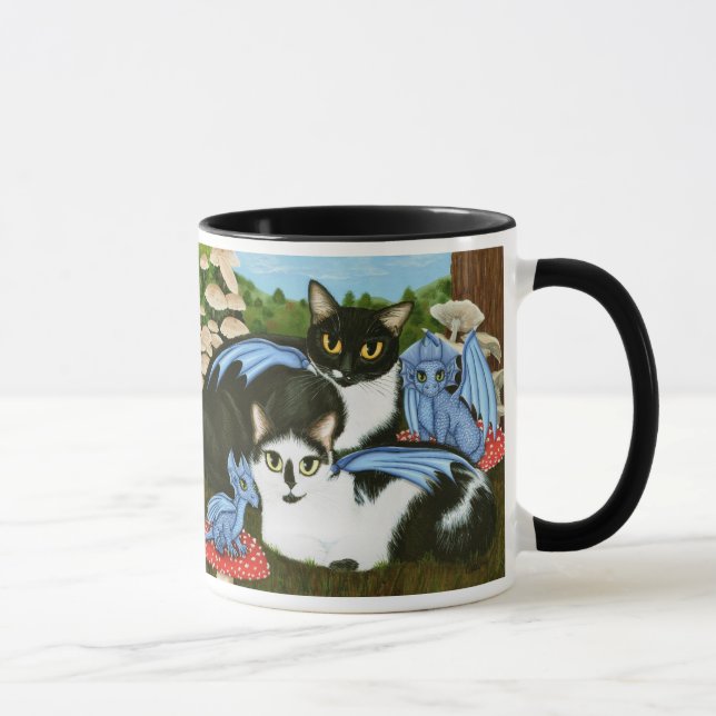 Caneca azul da arte da fantasia dos cogumelos dos (Direita)