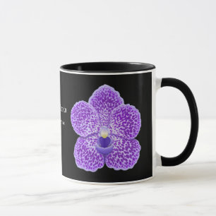 Caneca azul da flor da orquídea de Vanda