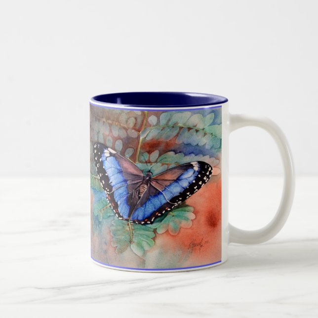 Caneca azul da gratitude da aguarela de Morpho (Direita)