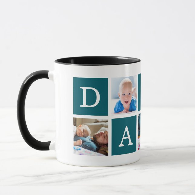 Caneca Azul de Colagem de Fotografias com Bloco de Cor Mí (Esquerda)