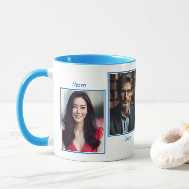 Caneca Azul de colagem simples personalizado de quatro fa (Com Donut)