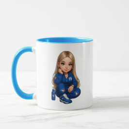 Caneca Azul de Duas Cores com Personagem de Desenh