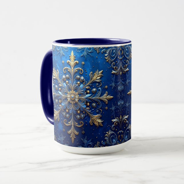 Caneca Azul Decorativa de Feriado (Frente Esquerda)