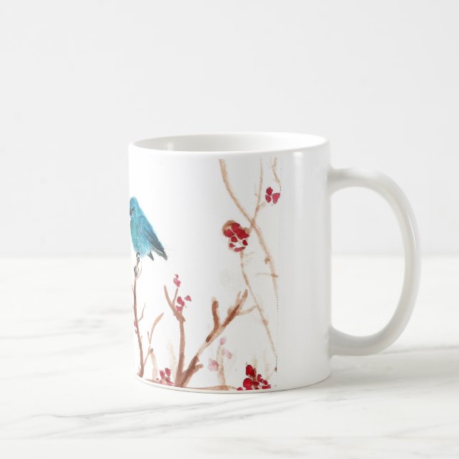 Caneca azul do pássaro e de café das bagas (Direita)