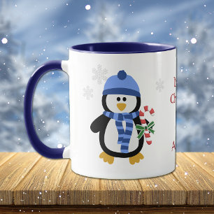 Caneca Azul do pinguim do Natal