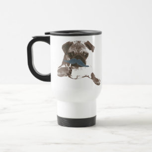 Caneca azul do Pug do bigode