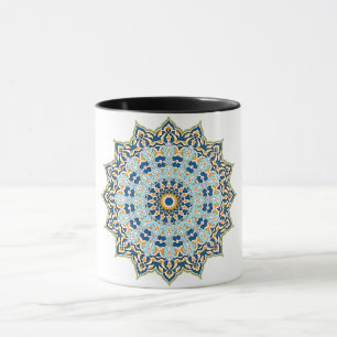 Caneca azul e alaranjada da mandala