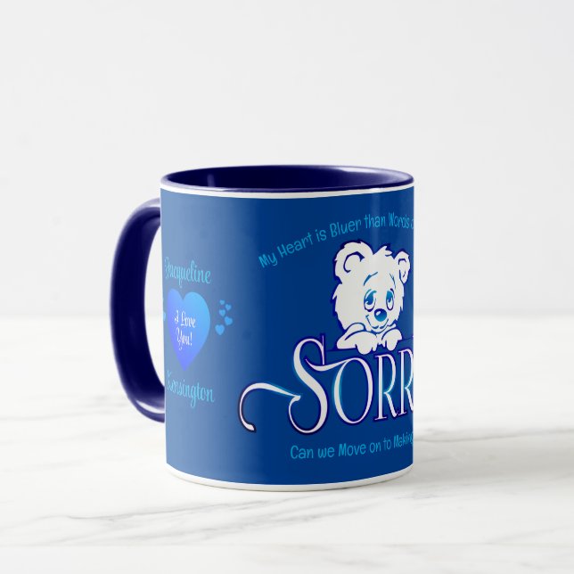 Caneca Azul e SORRY branco (Frente Esquerda)