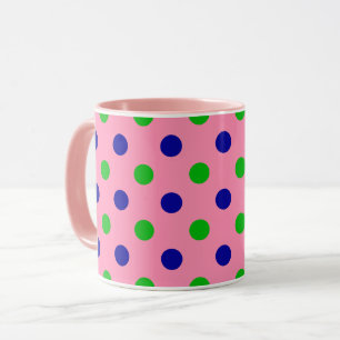 Caneca Azul e Verde Sobre Fundo Rosa com Pontos Patrão 