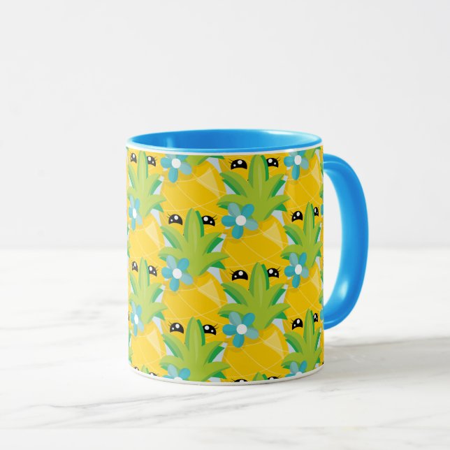 Caneca Azul-flor-abacaxi divertido (Frente Esquerda)