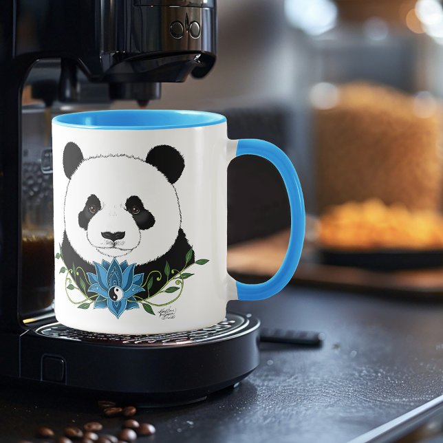 Caneca Azul Flor de Lotus Panda Bear (Criador carregado)