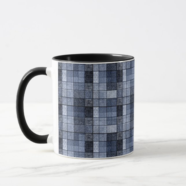 Caneca Azul, jeans, xadrez, xadrez . (Esquerda)