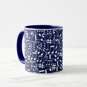 Caneca Azul Marinho Cobalto Azul Branco Notas Musicais Da