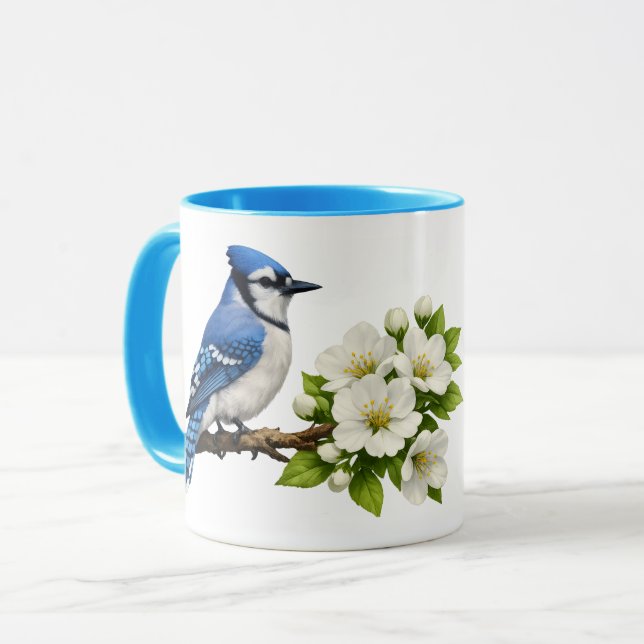 Caneca Azul-marinho com Flores Brancas (Frente Esquerda)