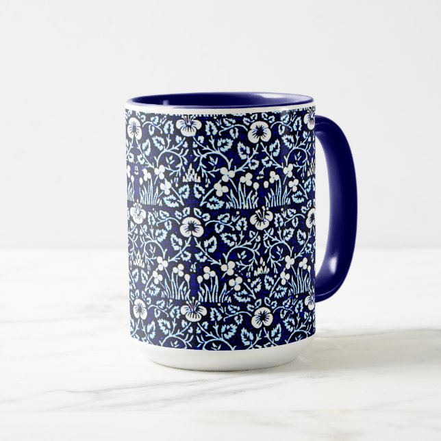 Caneca Azul marinho com padrão floral (Frente Esquerda)