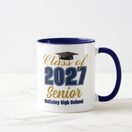 Caneca Azul Marinho Dourado Turma de 2027 Personalizado