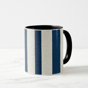 Caneca Azul Marinho e Creme Listra Vertical Sem Costura
