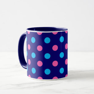 Caneca Azul Marinho Rosa Ciano Padrão de Bolinhas