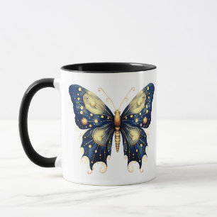 Caneca Azul Marinho Verde Claro Borboleta Dourada Hallowe