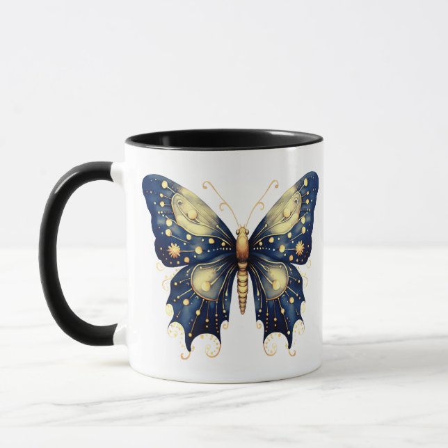 Caneca Azul Marinho Verde Claro Borboleta Dourada Hallowe (Esquerda)