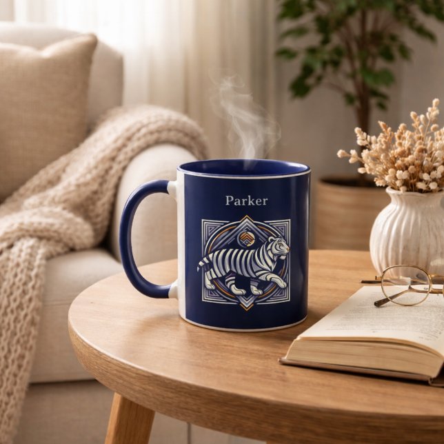 Caneca Azul Marinho Vintage Tiger (Criador carregado)