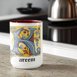 Caneca Azul Medieval e Vermelho Ivy Iluminado - Letra K