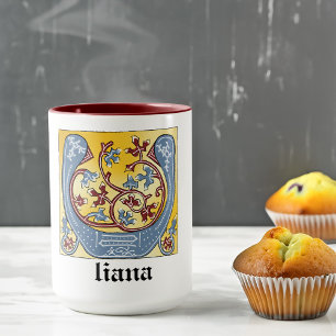 Caneca Azul Medieval e Vermelho Ivy Iluminado - Letra U