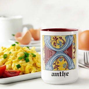 Caneca Azul Medieval e Vermelho Ivy Iluminado - Letra X