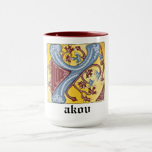 Caneca Azul Medieval e Vermelho Ivy Iluminado - Letra Y