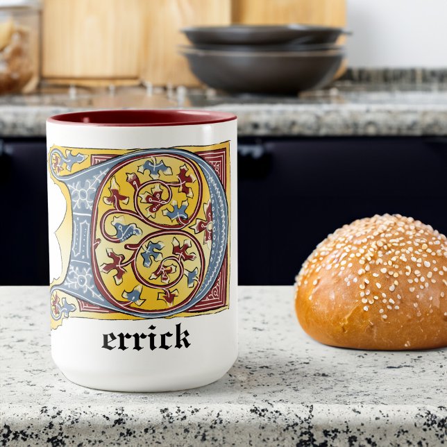 Caneca Azul Medieval e Vermelho - Letra Iluminada D Mug (Criador carregado)