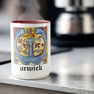 Caneca Azul Medieval e Vermelho - Letra W iluminada por I