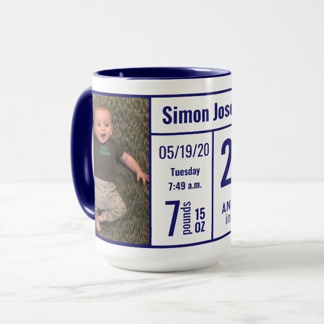 Caneca Azul-Meia-Noite, Bebê-Menino, Foto, Gravação de Na (Frente Esquerda)