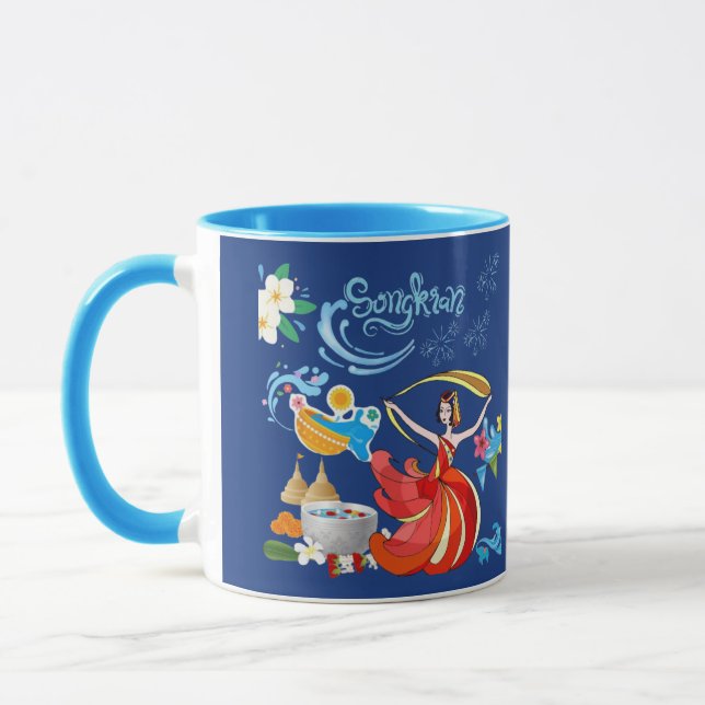 Caneca Azul naval radiante do ano novo tailandês (Esquerda)