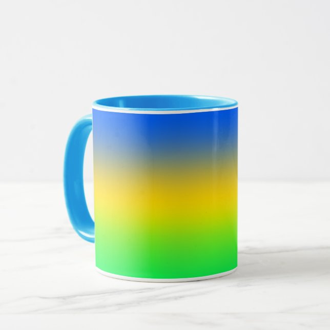 Caneca Azul neon, amarelo, gradiente verde, ombre. (Frente Esquerda)