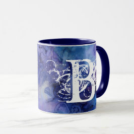 Caneca Azul Púrpura Monograma com Cor de Água Moderna Ini