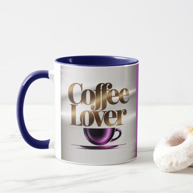Caneca Azul Roxa Moderna Amante de Café (Com Donut)