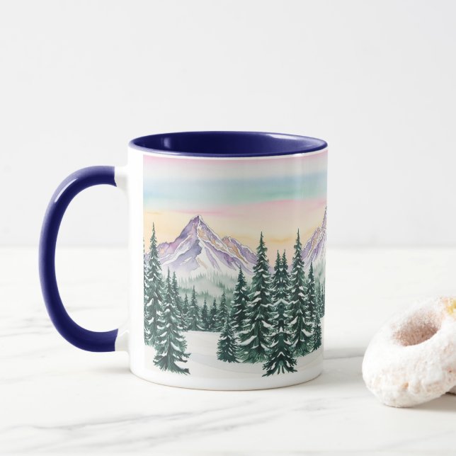 Caneca Azul, simples, pinheiro moderno Aurora (Com Donut)
