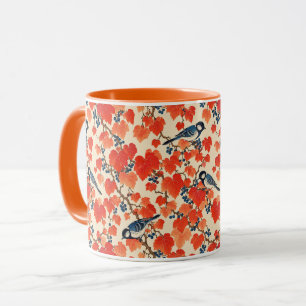 Caneca Azul Tordos e Vinhas de Uva de Outono